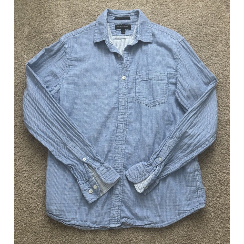 Banana Republic Women's M Blue White Striped Button-Up Top 100% Cotton Shirt